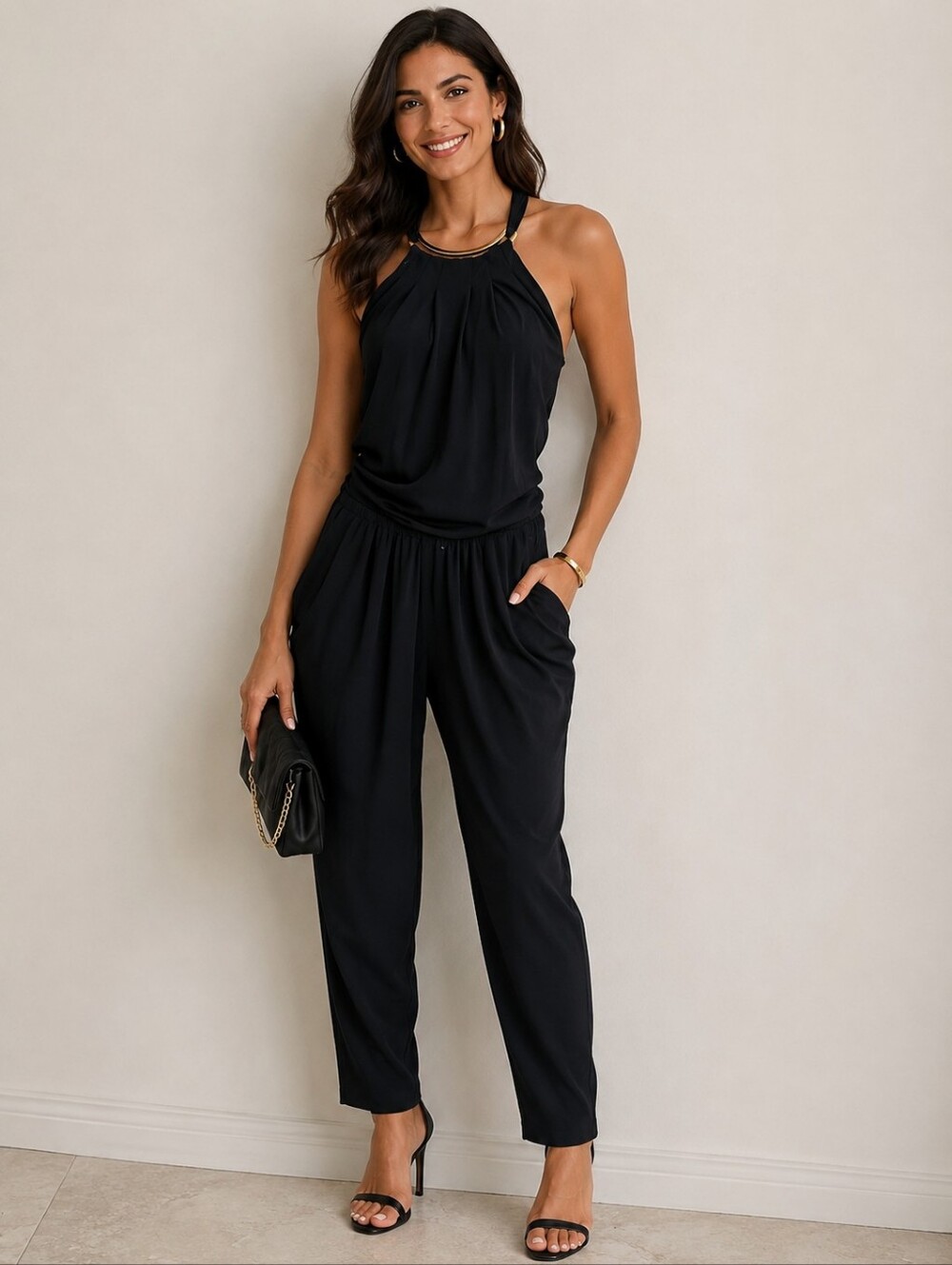 MICHAEL Michael Kors  Black Jumpsuit Size S Gold Front